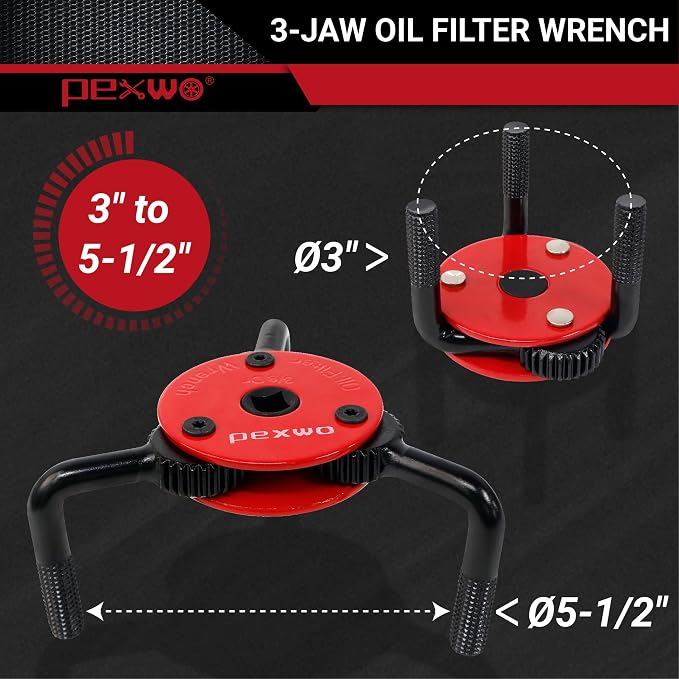 2-Piece 3-Jaw Adjustable Oil Filter Wrench Set - Universal Fit for 2-1/2" to 5-1/2" Filters, 3/8" and 1/2" Both Drive