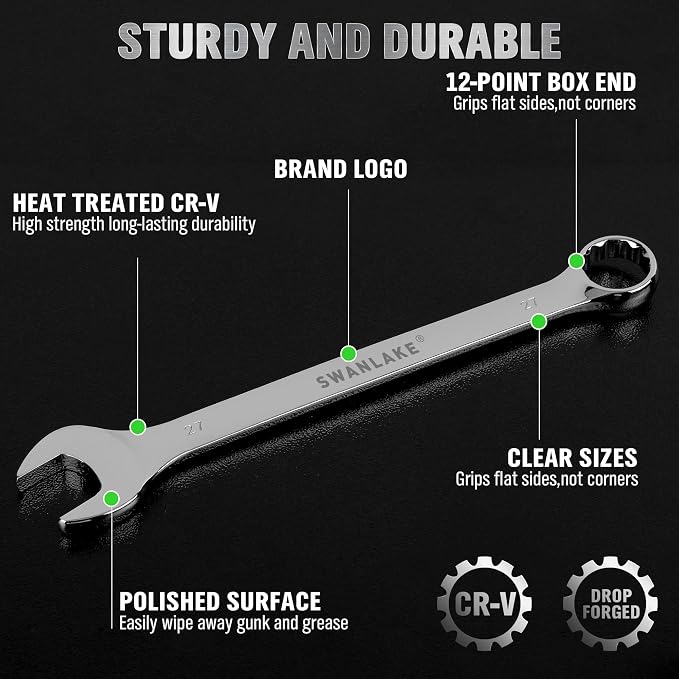 6-Piece Metric Wrench Set, Large Wrench Set Metric and Standard, 23mm, 24mm, 26mm, 27mm, 30mm, 32mm Long Big Open End Wrench Tool Set Roll Up Pouch Organizer, Combination Wrenches Sets