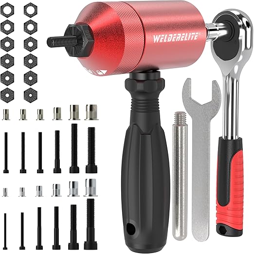 Rivet Nut Drill Adapter Kit - Dual Drive Modes: Drill/Ratchet, with 270pcs Nuts & 36pcs Mandrels (red)
