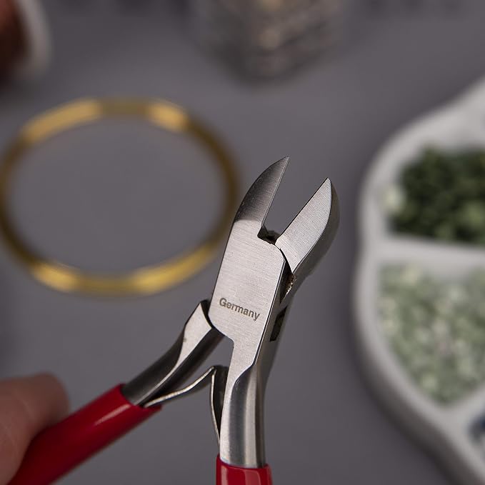 The Beadsmith Platinum Series German Flush Cutter, 4.75 inches (120mm) with polished steel head, red PVC comfort grip handle and double-leaf spring, tool for jewelry making