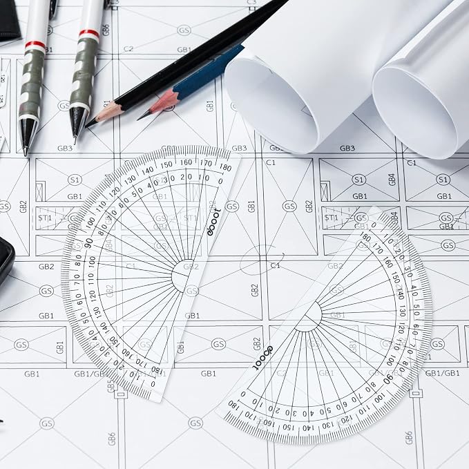 Zonon 200 Pcs 4 Inch Clear Plastic Protractor Bulk Math Protractors Set 180 Degrees Geometry Drafting Tools for Classroom Industry Office Back to School Supplies