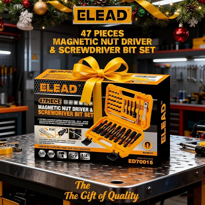 ELEAD 47-Piece Magnetic Nut Driver & Screwdriver Bit Set - Strong Magnetic Nut Drivers for Impact Drill, Power Nuts Driver, Mini Ratcheting Wrench, Drill Bits Extension & Socket Adapter