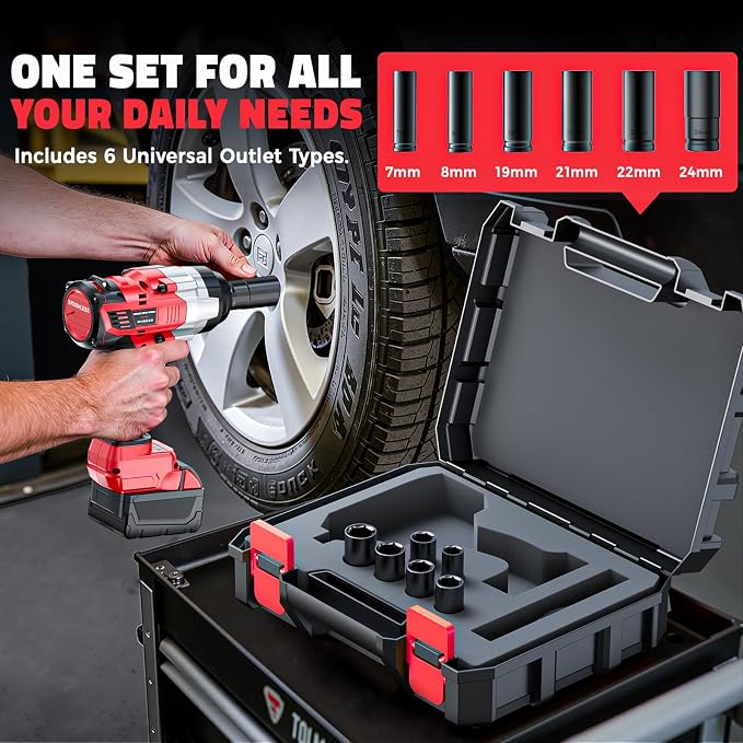 Cerycose Cordless Impact Wrench 1/2 inch Compatible with Milwaukee 18V Battery: 1700FT-LBS High Torque Impact Wrench with 6 Sockets & Case, Brushless Electric Impact Gun with LED Work Light, Bare Tool
