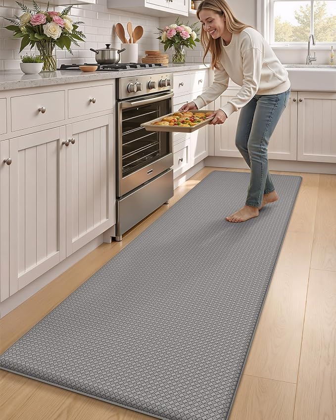 Color&Geometry Anti Fatigue Cushion Kitchen Mat for Floor -24"x94",Wide,Easy Clean, Water & Oil Proof, Anti Slip, Foam Rubber Runner Rug for Front Sink Comfort Standing,Grey