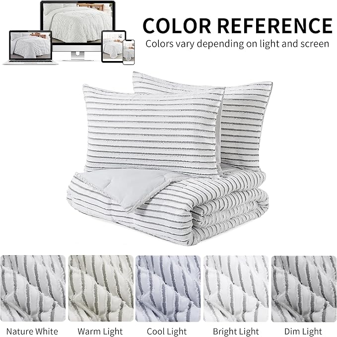 HOMBYS Oversized King Boho Comforter Set 120x98, Black White Tufted Jacquard Geometry Bedding Comforter for King Bed, Shabby Chic Bed Sets with 2 Matching Pillow Cases