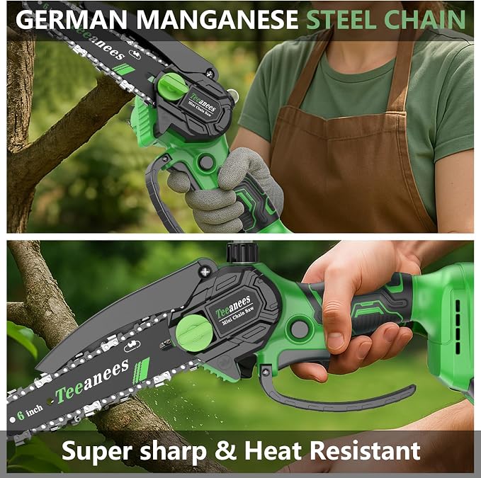Mini Chainsaw Cordless, 6-Inch Small Electric Chainsaw with 21V Battery & 3 Chains, Hand Held Chain Saw Battery Powered for Wood Cutting & Tree Trimming, Ideal Gardening Gift for Men Dad.