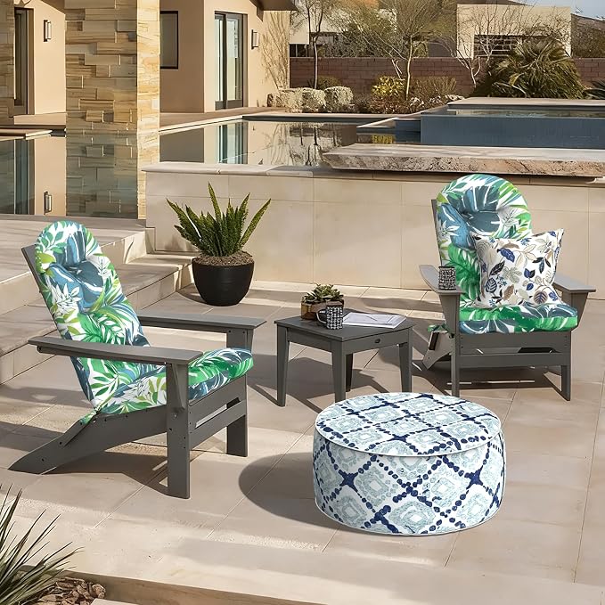 LVTXIII Outdoor Adirondack Chair Cushions, 44x19x4 Inch Non-Slip High Back Rocking Chair Cushion, Tufted Seat Cushion for Patio Furniture, Set of 2, Islamorada Blue Green