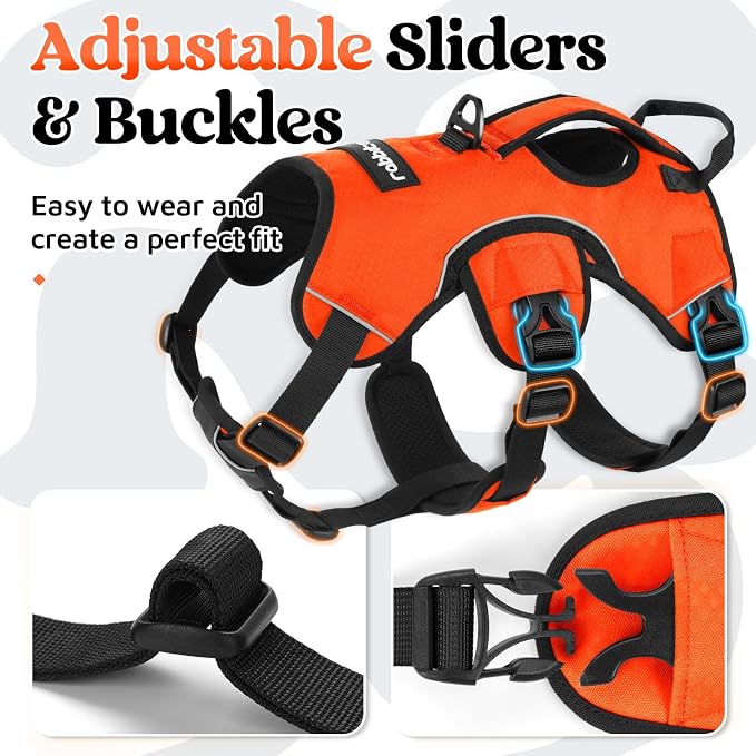 rabbitgoo Escape Proof Dog Harness for Large, No Pull with Lift Handle | No Escape, Full Soft Padded, Reflective Adjustable Vest, Leash Clip for Walking Hiking Training, Orange, Large