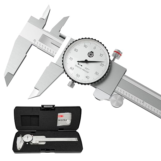 werka Dial Caliper 6 Inch, Shockproof Dial Caliper Measuring Tool with 0.001" Precision Micrometer Caliper with Custom Case, 4-Way Measurement, Stainless Steel