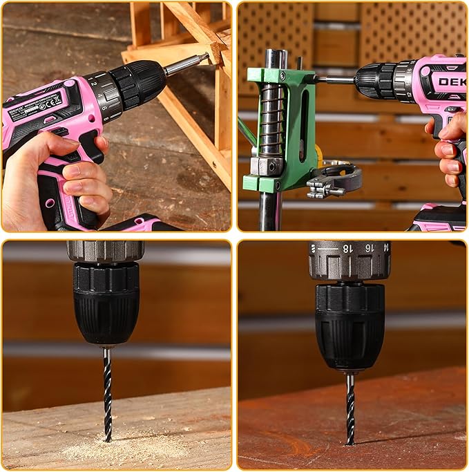 Power Drill Cordless: DEKOPRO Pink Cordless Drill 20V Electric Power Drill Set Tool for Women Drills with Battery and Charger 20 Volt Drills Driver Kit