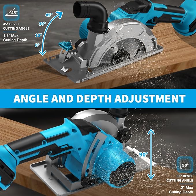 6 Inch Cordless Circular Saw for Makita 18V Battery (No Battery), 6200RPM Brushless Motor, 0-45° Cutting Bevel, 2"(90°) 1.3"(45°) Max Cutting Depth, Power Saw for Wood Plastic PVC