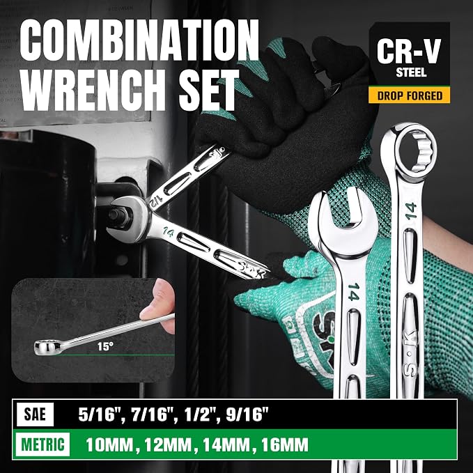 SK 163-Piece Mechanics Tool Set, 1/4", 3/8" & 1/2" Drive Socket, SAE&Metric | Professional Tool Set with 72-Tooth Pear Head Ratchet, Deep & Shallow Sockets, SuperKrome Finish, with Storage Suitcase