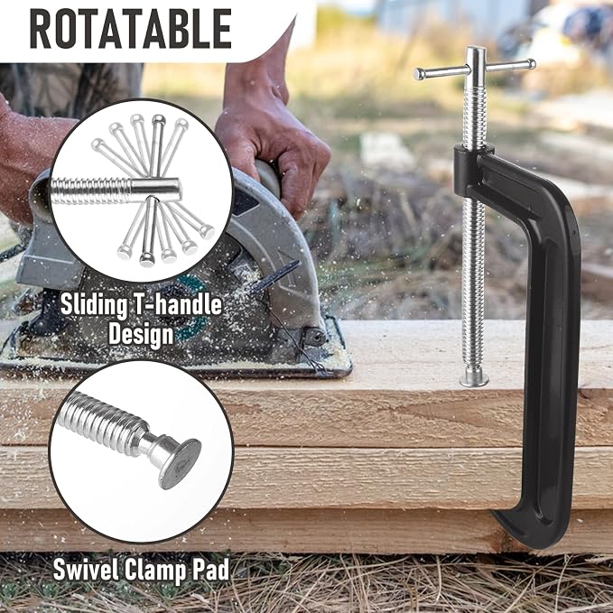 4 Pack C Clamp 8 Inch Heavy Duty Steel C Clamps Set, Cast Iron Frame Wood Working Clamps Industrial Strength C Clamp for Woodworking, Welding, Building, Automotive, DIY Carpentry