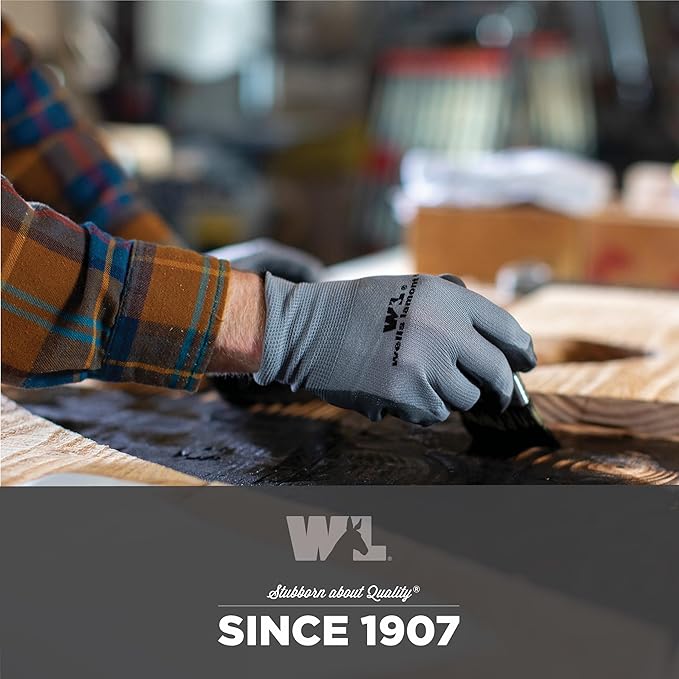 Wells Lamont Nitrile-Coated Work Gloves for Men – Abrasion & Cut Resistance – Lightweight & Breathable – Perfect for Construction, Automotive, Gardening - Blue/Grey, Large, 5 Pack