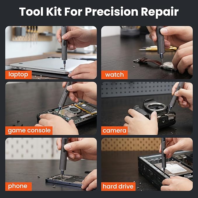 Electric Screwdriver Set, 52 in 1 Mini Precision Screwdriver Set Cordless Screwdriver Rechargeable with 48 Magnetic S2 Bits, Portable Repair Tool Kit for rc Car, Phone, Camera, Laptop