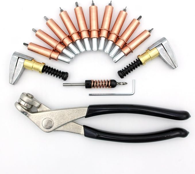 1/8" Mini Cleco Kit, with Cleco Pliers, 10 1/8" Clecos, 2 Side Clamps, and #30 Drill Bit with Spring Drill Stop