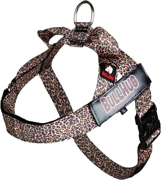 Adjustable Dog Harness– No Pull, No Choke – for English Bulldogs, French Bulldogs, Pugs & Broad-Chested Breeds – Easy, Safe Walks (Leopard, Large)