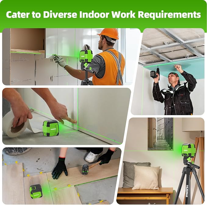 Laser Level with 60in Tripod, HUEPAR 98Ft Self Leveling Laser Level Green Line Laser Cross Line Laser Leveler Tool for Picture Hanging, Home Renovation, Indoor Project, Battery&Carrying Bag Included