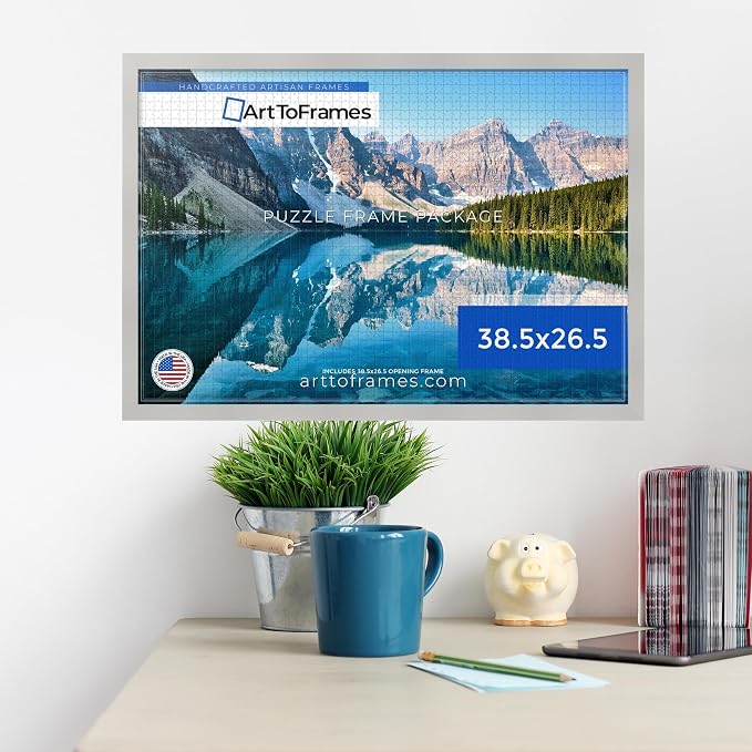 ArtToFrames Puzzle Frame for Buffalo Games 1500, 2000 Piece Jigsaw Puzzles, 38.5x26.5 Inch (98x67 cm), Antique White Engineered Wood with Economy Acrylic, Ready to Hang Puzzle Display
