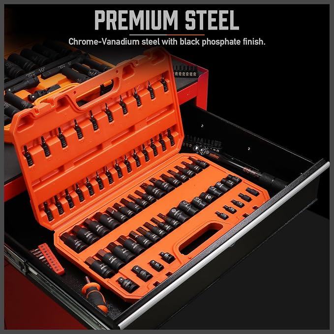 HORUSDY 66-Piece Allen Socket Set, Torx Bit & Female External Star Sockets | Durable S2 Steel SAE & Metric Kit for Automotive, Motorcycle & Home Repair | T8-T70, E4-E24 with 4 Impact Adapters