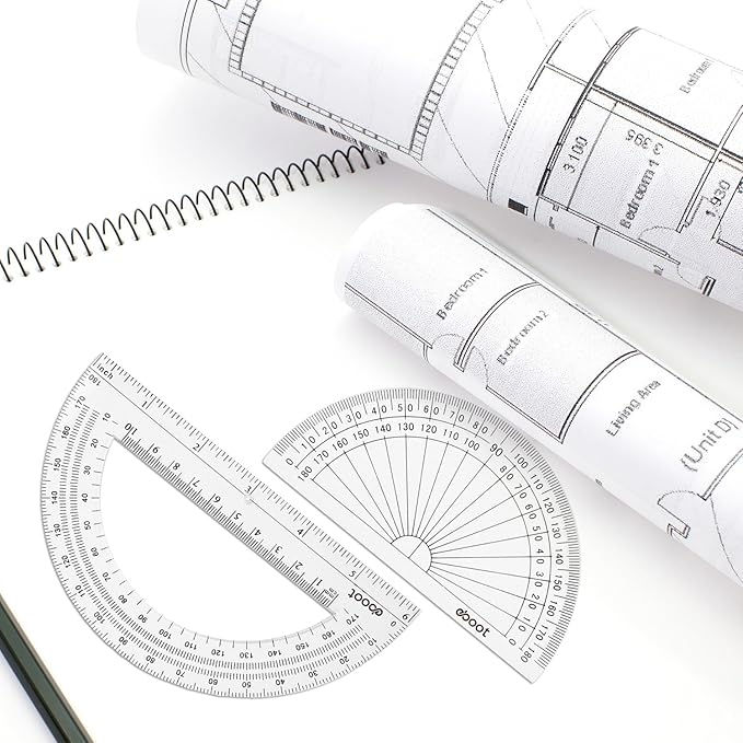 EBOOT 2 Pcs Plastic Protractor Clear 180 Degrees Transparent Protractor for Geometry, 4 Inch and 6 Inch