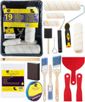 Bates- Paint Roller Kit, 19 pcs, Roller Set with Microfiber Sleeves & Frame, Tray, Angled Brush & Foam Brush, Paint Scrapers and More for Walls, Cabinets, Interior, Exterior, House Painting Supplies
