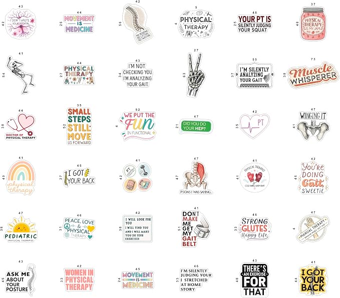 100Pcs Physical Therapy Stickers and Decals for Water Bottle, Laptop - Physical Therapist Gifts & Party Decorations - Medical, Occupational Therapy Stickers- Gift for Women & Men
