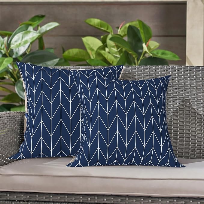 LVTXIII Outdoor Throw Pillows, Decorative Throw Pillows with Inserts, 16"x16" Square Pillows for Bed, Couch, Sofa and Patio Furniture, Set of 2, Herringbone Navy