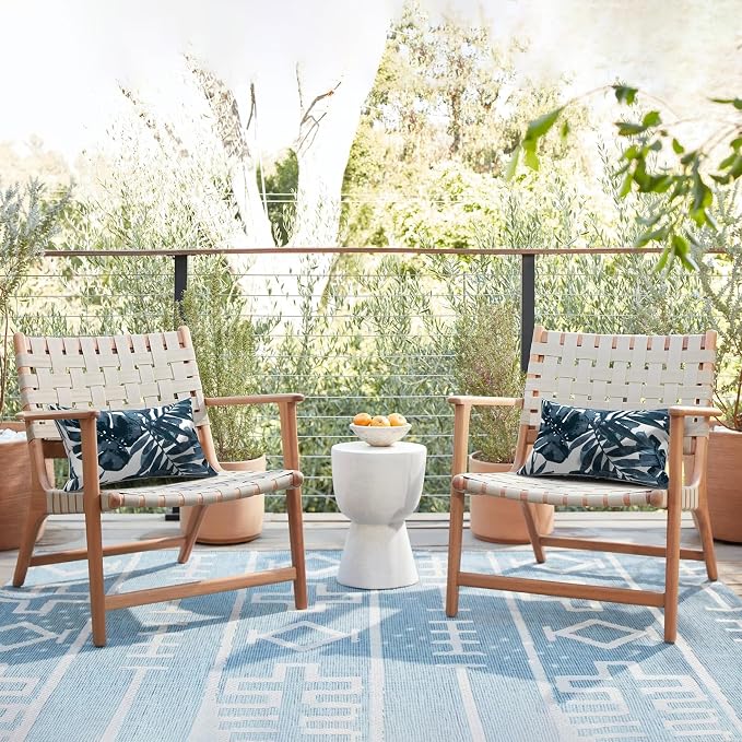 LVTXIII Set of 2 Outdoor Lumbar Pillows for Patio Furniture with White Piping, 12"x20" Fade Resistant Patio Lumbar Pillows with Inserts for Home Coach Sofa Use, Palm Blue