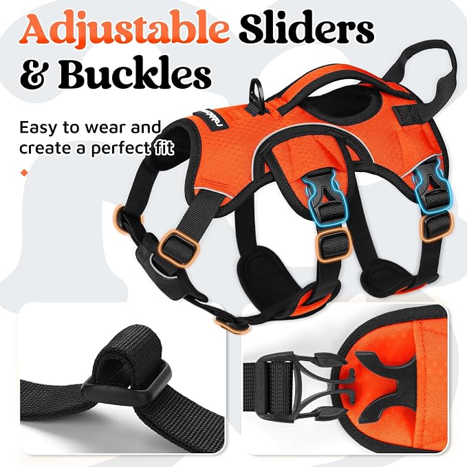 rabbitgoo Escape Proof Dog Harness for Small, No Pull with Lift Handle | No Escape, Full Soft Padded, Reflective Adjustable Vest, Leash Clip for Walking Hiking Training, Orange, Small