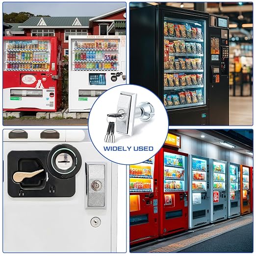 2 Set Universal Vending Machine Lock with T-Handle and 6 Keys Short Zinc Alloy Lock Replacement for ATM Candy Snack Machine, 4.72 Inch Long