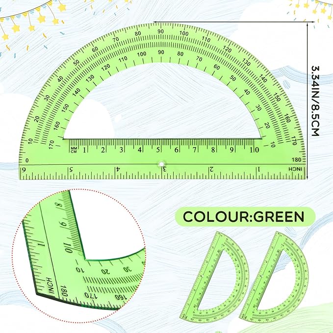 EBOOT Plastic Protractor Math Protractors 180 Degrees, 6 Inch, Pack of 2 (Green)