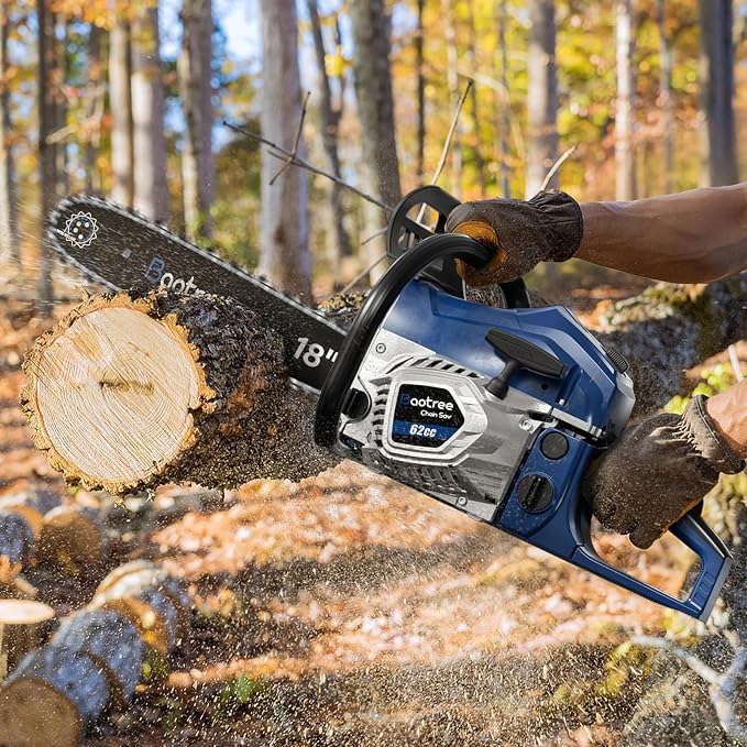 62cc 18 & 22 Inch Gas Chainsaw for Tree Cutting, Firewood, Logging | 2-Cycle Engine & Anti-Vibration System, Quick Start Technology