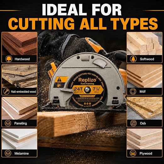 7-1/4 Inch Circular Saw Blade 10 Pack, 24T Carbide Tipped Framing Saw Blades with 5/8 Inch Arbor, Fast Wood Cutting Blades for Hardwood, Softwood, Plywood, OSB and Lumber