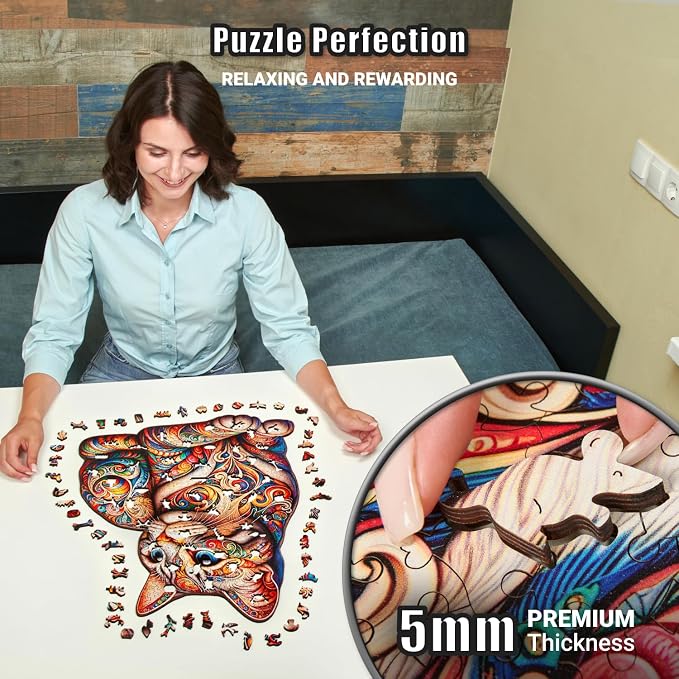 LEOGOR Wooden Puzzles for Adults 500 Piece (16.8 x 21.9 in), Mosaic Cat Jigsaw Puzzle, Extra-Thick 5mm Wood Puzzle Adult, Unique Animal Shaped Pieces, Challenging Large Brain Teaser Puzzle for Adults