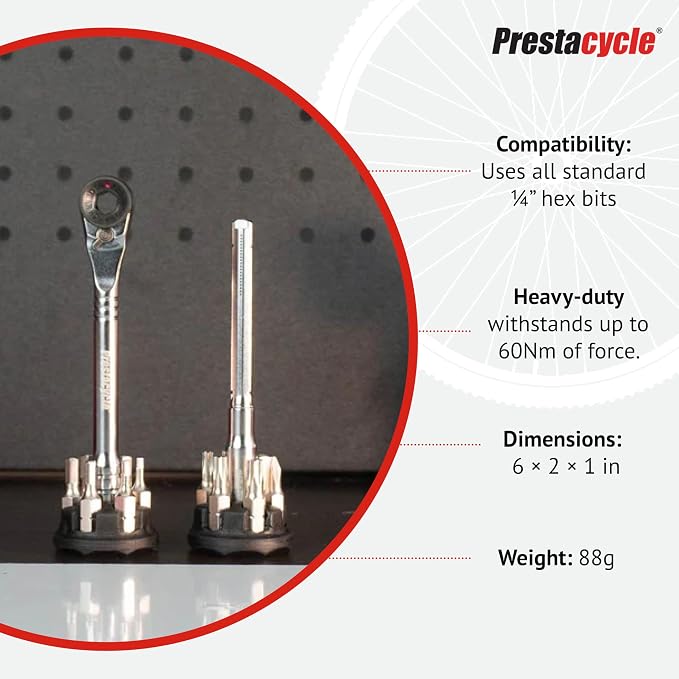 Prestacycle Pro T-Handle Ratchet Kit with (12) S2 Bits and (2) Round Bit Holders – Compact Desktop/Benchtop 3-Way Ratchet Tool, Reversible Thumb-Wheel, 60Nm Heavy-Duty Torque