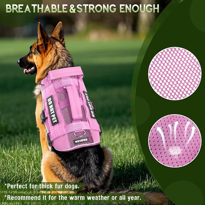 Tactical Molle Vest Mesh Dog Harness with 10 Removale Pet Patches | Breathable Service Dog harness with Double Soft Padded Handle for Large Dog, Reflective Military Pet Vest for Walk Hiking