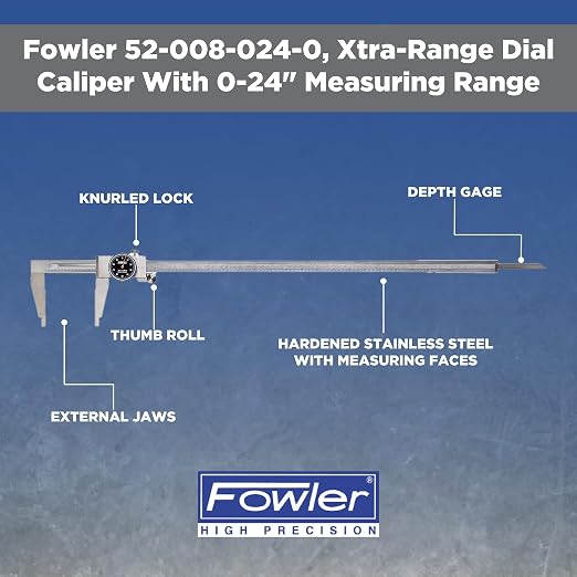 Fowler 52-008-024-0, Xtra-Range Dial Caliper With 0-24" Measuring Range, Black