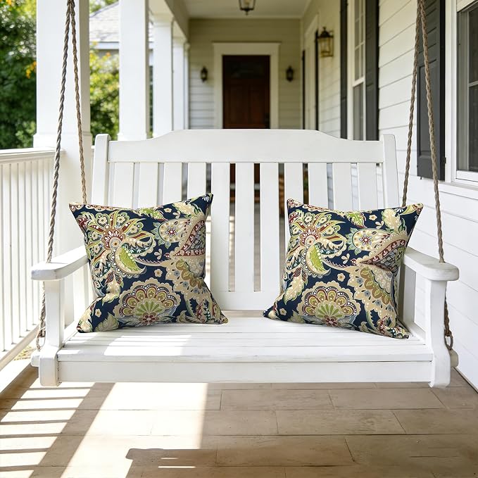 LVTXIII Outdoor Throw Pillows 16x16 Inch, Set of 2 Square Decorative Pillows with Inserts for Patio Furniture, Porch Chair, Garden Sofa, Paisley Bloom