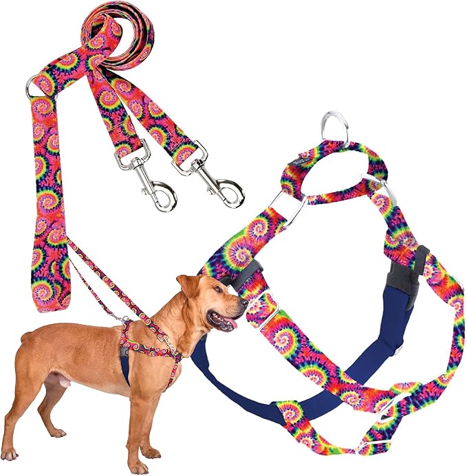 2 Hounds Design - Freedom No-Pull Harness & Training Leash in Tie-Dye | Dual Leash Loops, No Pulling on Walks | Lined to Prevent Chaffing | for Large Sized Dogs (Size L, Chest 28”- 32”)
