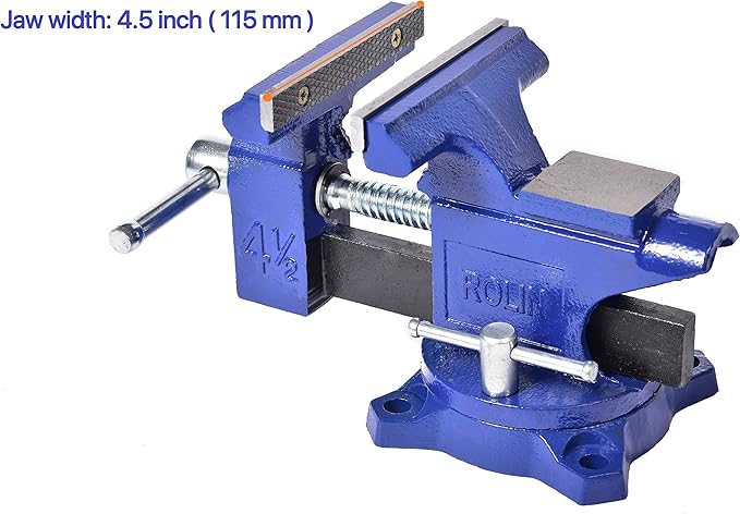 Rolin Vise Bench Vise 4-1/2 Inch With 240 Degree Swivel Base Clamp Tools Home Vises Rotation Base