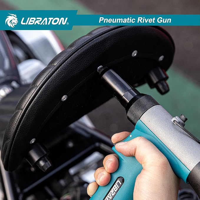LIBRATON Pneumatic Rivet Gun Kit, Heavy Duty Air Riveter Tool 3/32", 1/8", 5/32", 3/16" with 200 Rivets, Air Hydraulic Pop Rivet Gun for Automotive Repair, Self-Suction Design