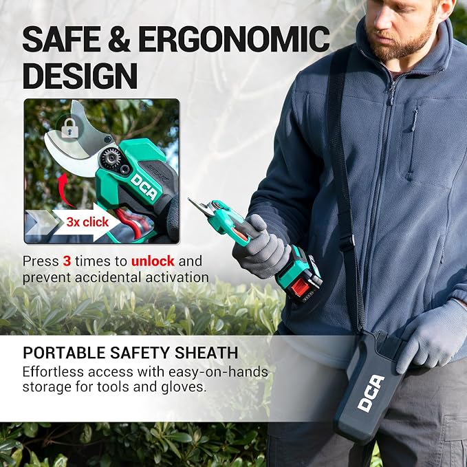 DCA Brushless 20V Battery Powered Electric Pruning Shears Cordless, 1.4" Power Pruner with SK5 High Carbon Steel Blade & 2.0Ah Batteries, Professional Tree Branch Cutter for Yard Tree Flower Trimming