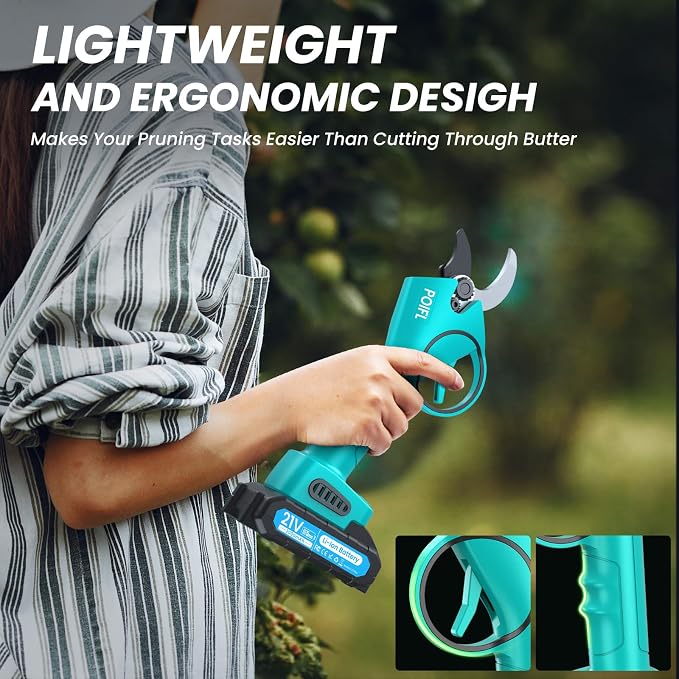 Electric Pruning Shears 1.4" with Brushless Motor, 2 x 2000mAh Battery, Sk5 Blade, Cordless Pruning Shears for Plants, Hedges, Trees, And Flowers （Blue）