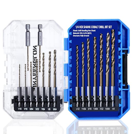 Hex Shank Cobalt Drill Bit Set 16Pcs 1/16"-1/4", M35 HSS Impact Driver Drill Bits for Metal and Hardened Steel, with Indexed Storage Case