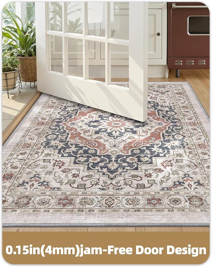 Color&Geometry Vintage Kitchen Rugs Sets of 3, Machine Washable 4mm Ultra Thin Stain Resistant Kitchen Floor Mats, Non Slip TPE Backing Runner for Sink,Hallway,Laundry,Entryway (2x3+2x5+2x7)
