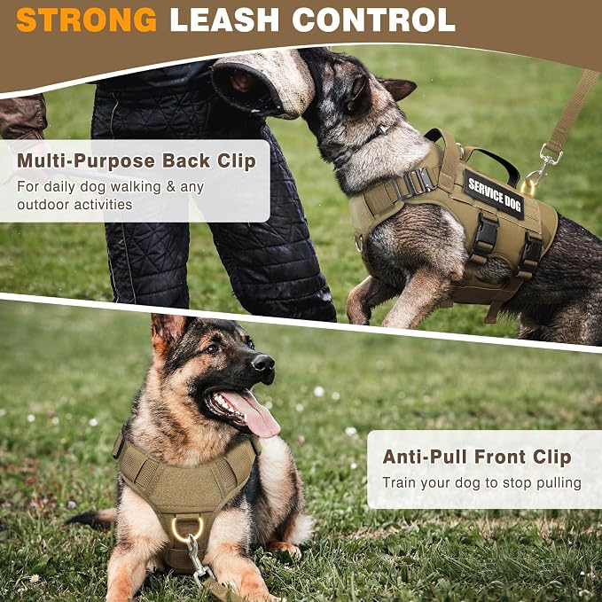 Service Dog Vest Harness for Medium Dog, Tactical Working MOLLE Vest with 10 Pet Patches, No Pull Heavy Duty Harness for Training Walking
