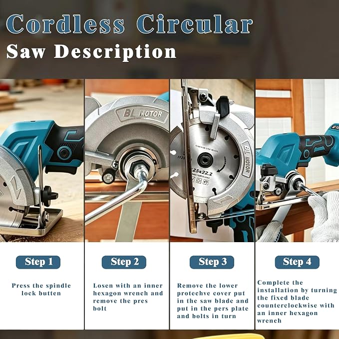 Cordless Circular Saw for Makita 18V Battery (No Battery), Power Wood Saw with Brushless Motor, 0-45° Cutting Bevel, Max Cutting Depth 1.6"(90°), 1.28"(45°),Idea for Wood,Plastic, Soft Metal-5 Inch