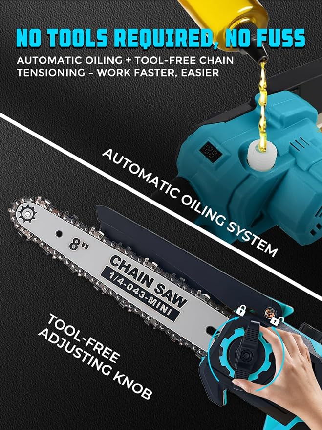 8 & 6 Inch Electric Pole Saw for Tree Trimming, 2-in-1 Mini Chainsaw & Pole Saw, 2x4000mAh Batteries, 16 ft Reach, Auto Oiling, Tool-Free Tensioning, Tree Trimmer for Branch Limb Cutting