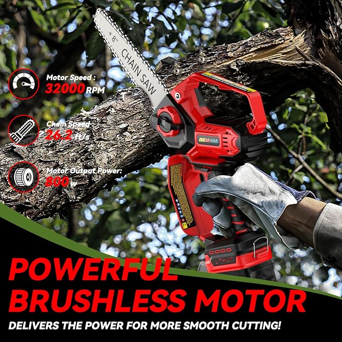 Mini Chainsaw for Milwaukee Battery, 8-Inch and 6-Inch 2-in-1 Cordless Electric Chainsaw with Brushless Motor and Auto-Oiler, 800W Hand Chainsaw for Tree Pruning Wood Cutting (No Battery)